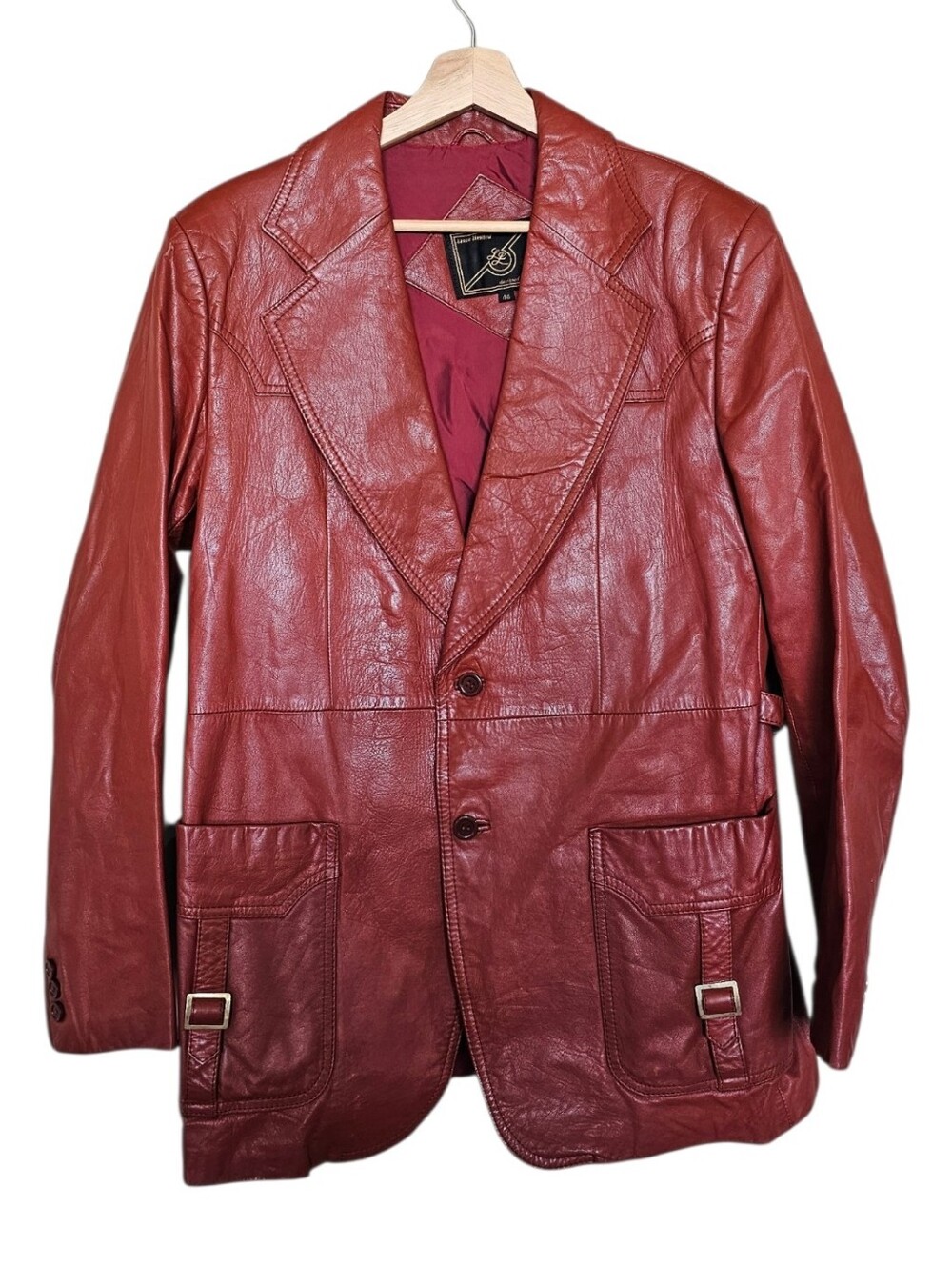 Vintage 80s Lance Limited Red Leather Button Front Blazer Jacket Size 44 Men
